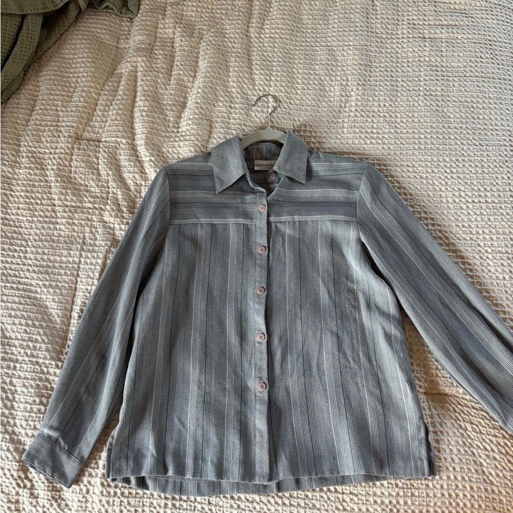 Gray Striped Button-Up Shirt